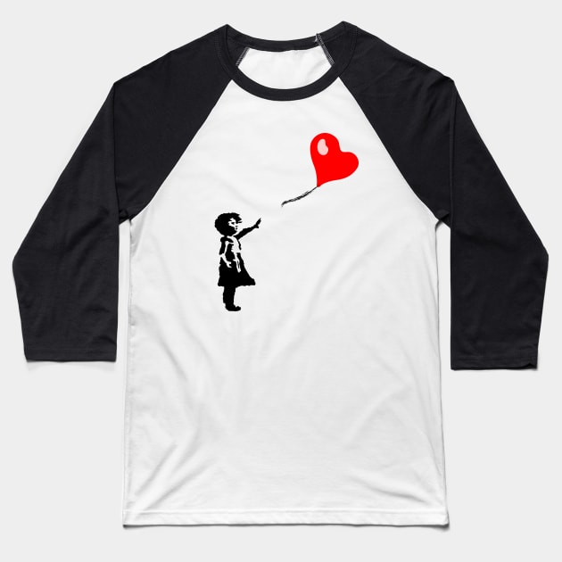 Banksy Little Girl And Heart Shaped Balloon Baseball T-Shirt by Tamie